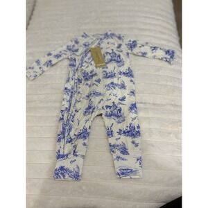 Tesa Babe Baby Bamboo Zip Romper 3-6 Months NWT Blue White